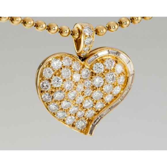 Bulgari Bvlgari Vintage 18k Yellow Gold Diamond Heart Pendant w/ Ball Chain - Picture 7 of 10